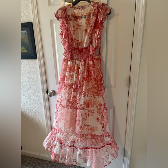 Zara Floral Red Patchwork Sheer Midi Sleeveless Dress M - Picture 10 of 16